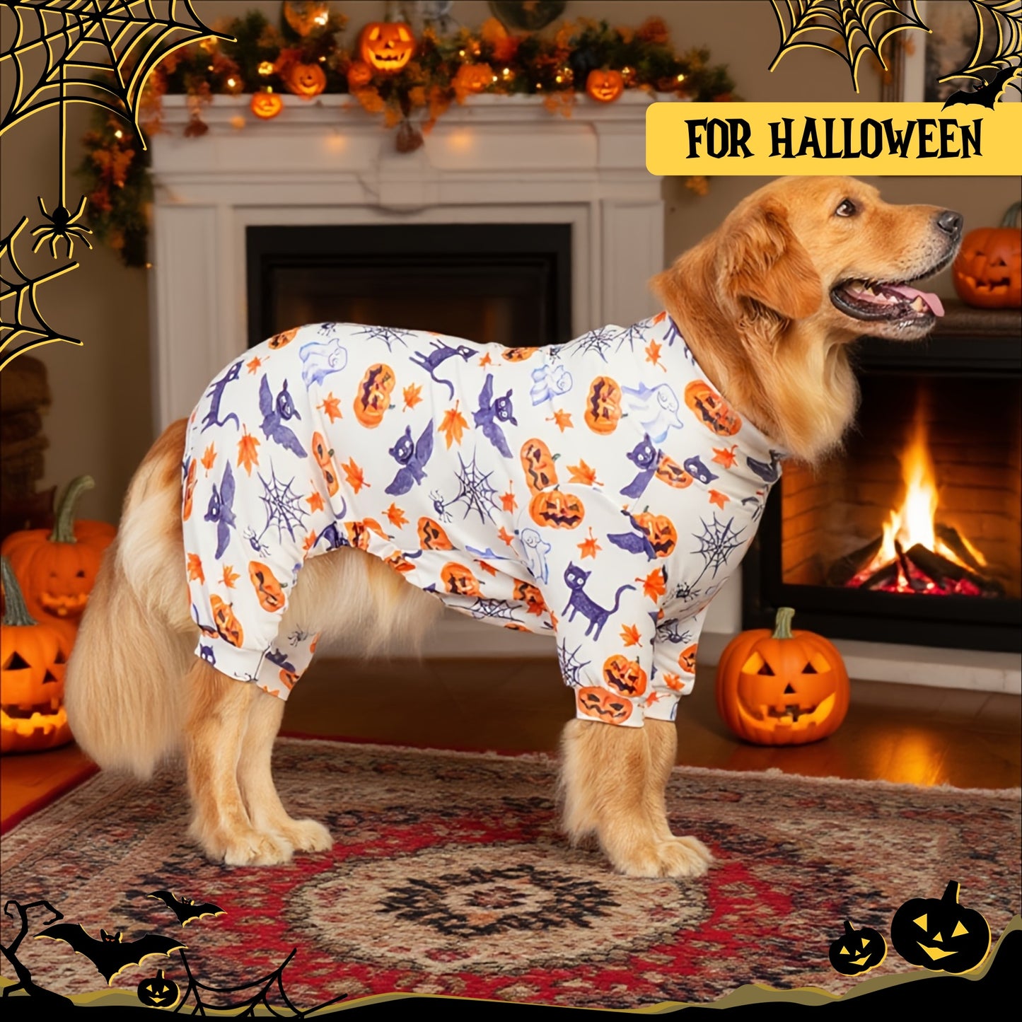Pyjama Halloween Chien PUPBIU - Vêtement Doux Motifs Citrouille et Chauve-Souris