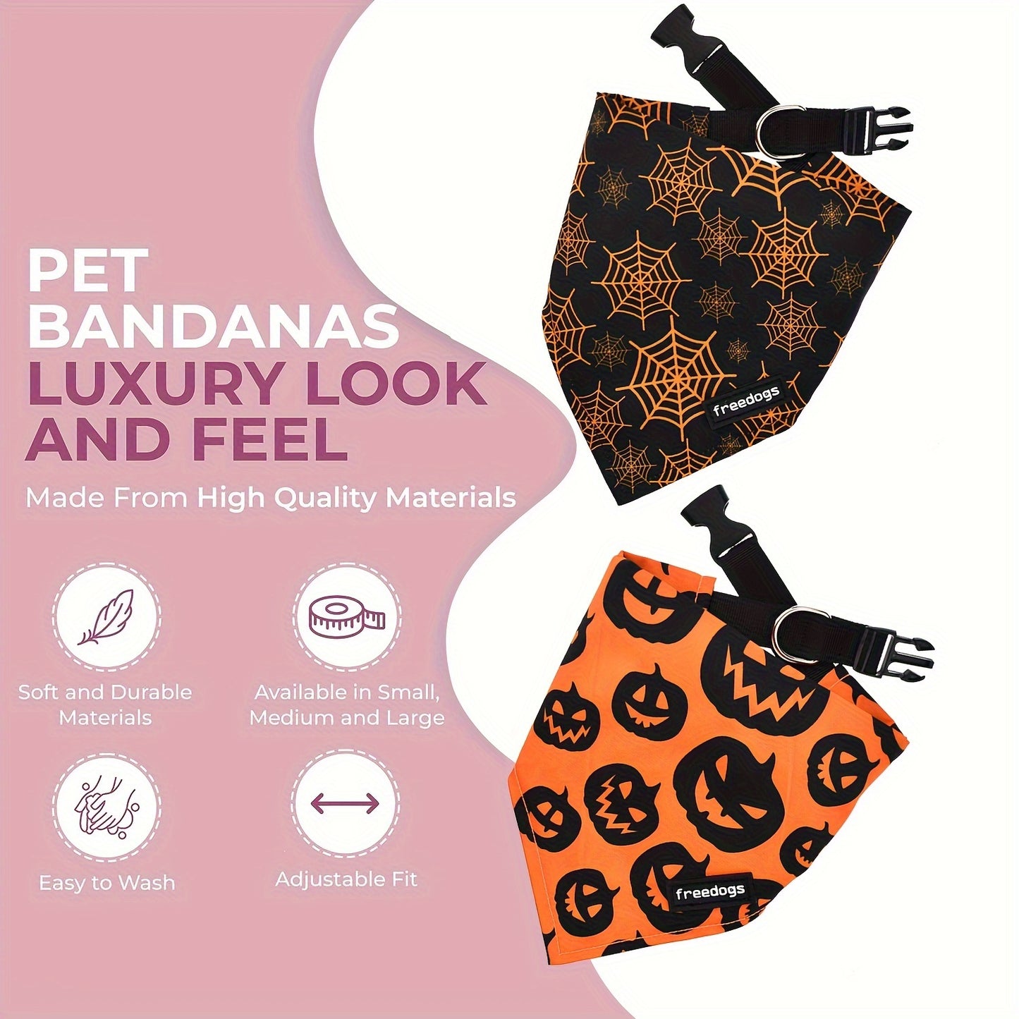 Pack 2 Bandanas Halloween Chien avec Collier - Citrouille et Toile d'Araignée
