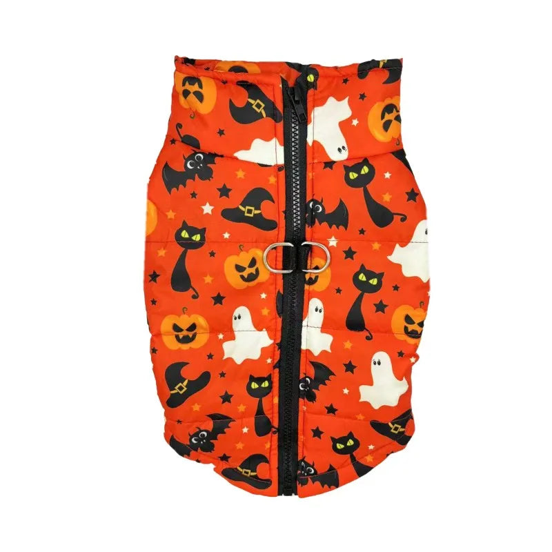 Veste Halloween Chien - Manteau Hiver Imprimé Citrouille Imperméable