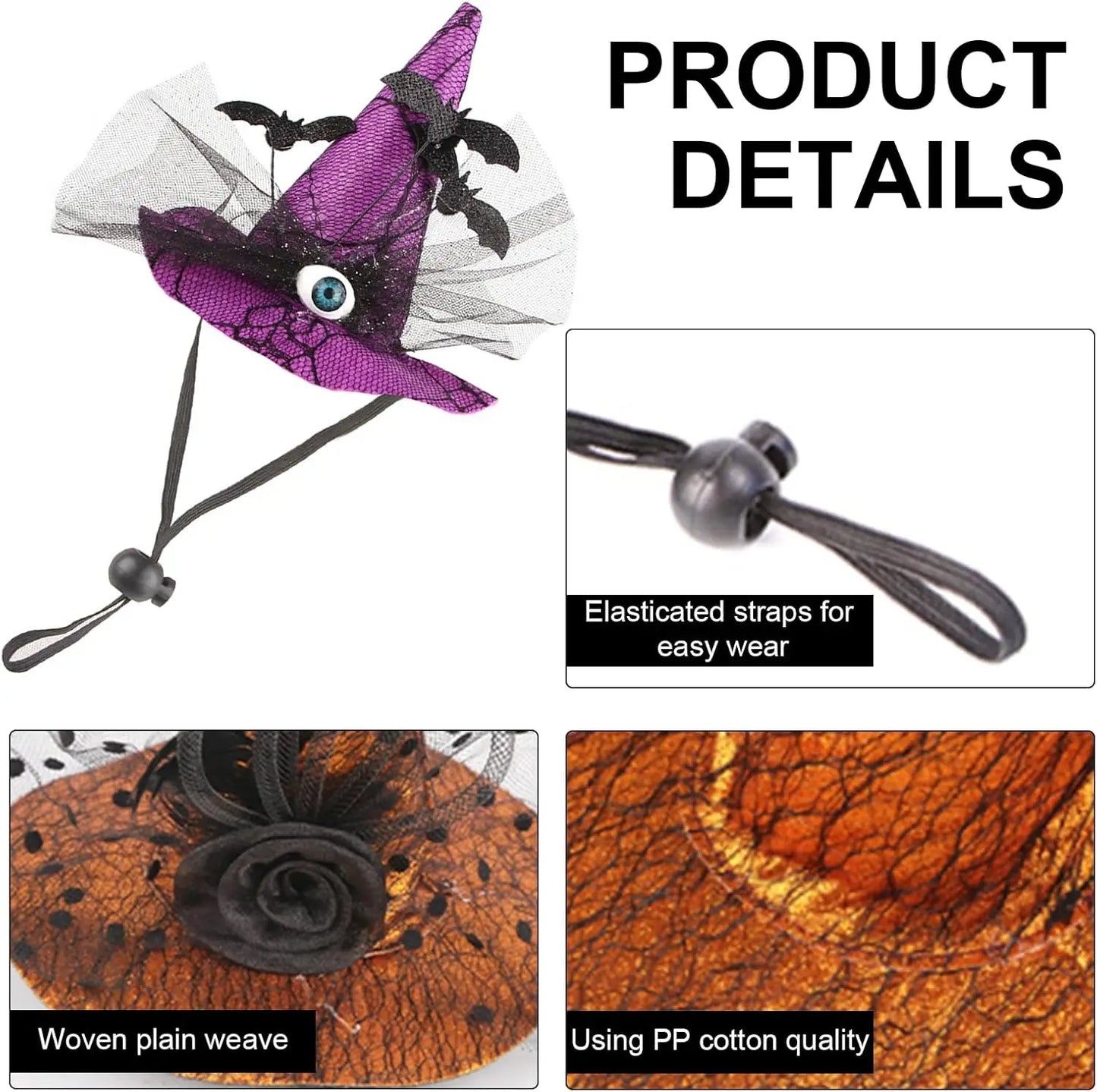 Chapeau Sorcière Halloween Chien Ajustable 3 Couleurs Léger