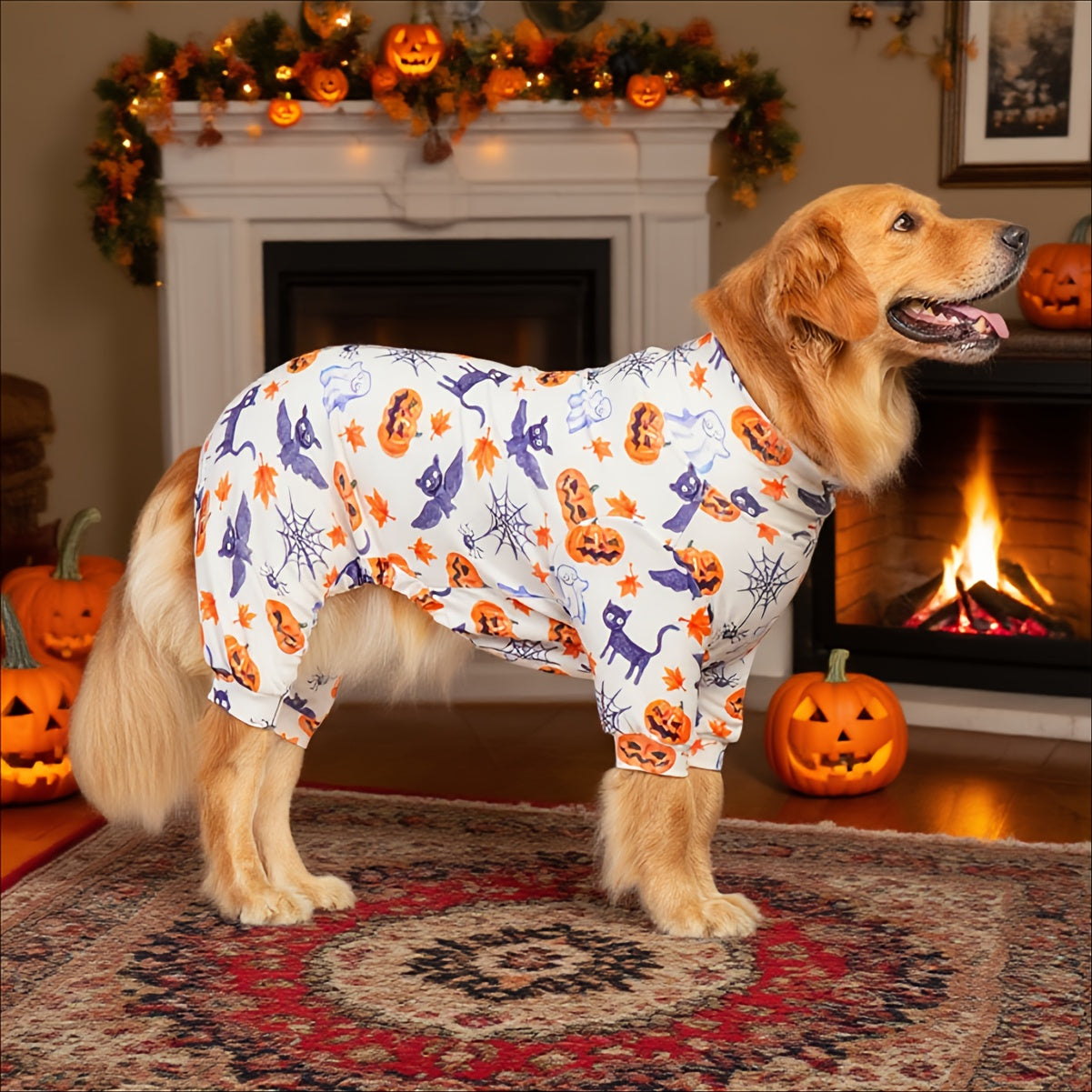Pyjama Halloween Chien PUPBIU - Vêtement Doux Motifs Citrouille et Chauve-Souris